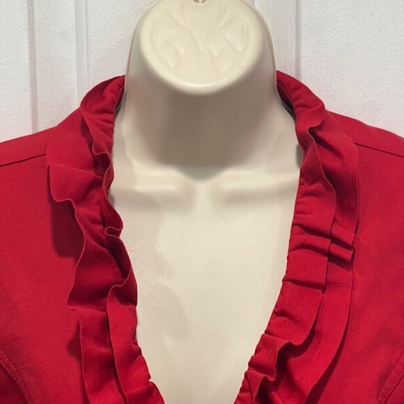 Red Ruffled Blazer Jacket INC International Concepts Zip Up Size S - Picture 8 of 9